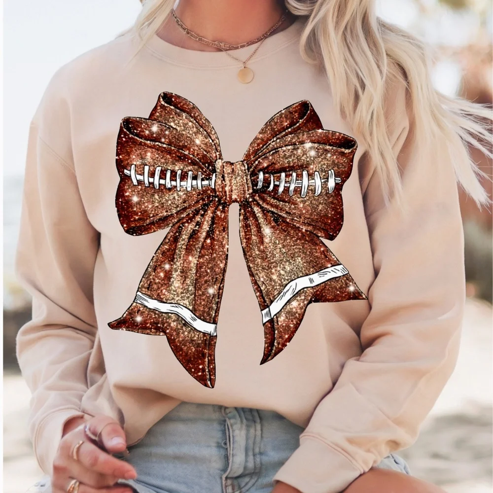 Boho Football Bow Graphic Crewneck Sweatshirt  Fall SR43